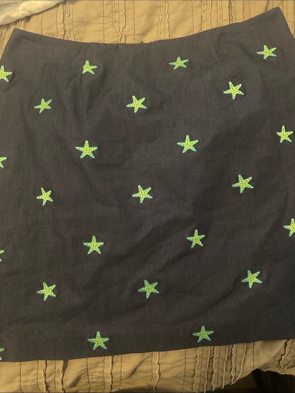 Lilly Pulitzer Navy Skirt with Lime Green Star Embroidery